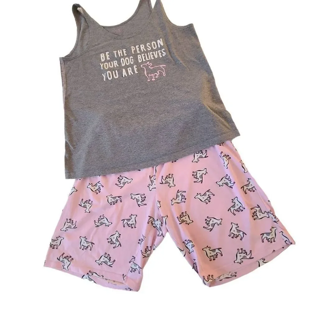 HUE Womens Cotton Blend Tank & Shorts Pajama Set Medium